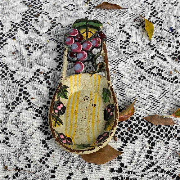 Other - Hand-Painted Ceramic Spoon Rest with Grape Motif - Yellow & Pink